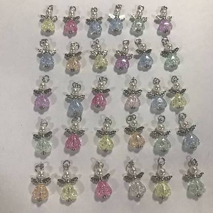 30Pcs Glass Pendant, with Alloy Findings, Angle Charms