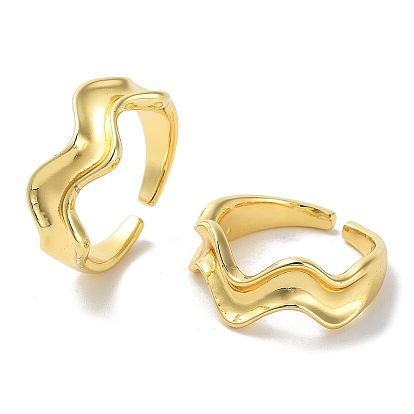 Brass Open Cuff Rings for Women, Wave