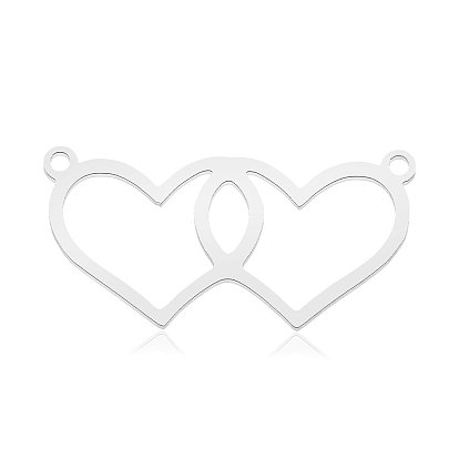 201 Stainless Steel Connector Charms, Hollow Double Hearts
