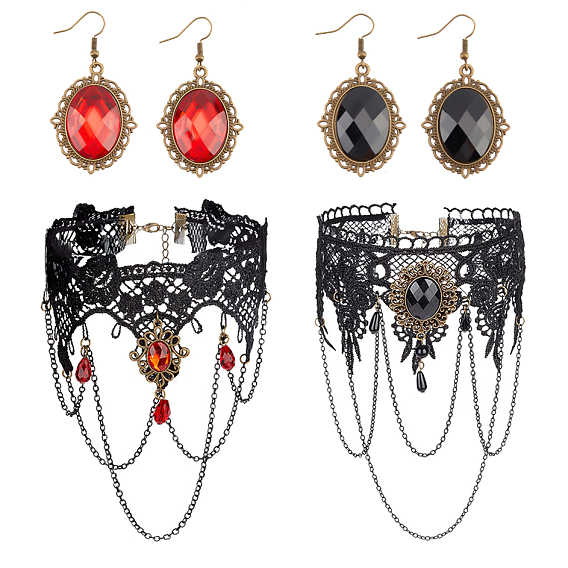 Серьги-подвески в форме овала из смолы и кружевные колье-чокеры, готические украшения для женщин
