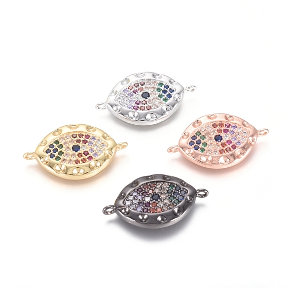 Brass Micro Pave Cubic Zirconia Links/Connectors, Long-Lasting Plated, Horse Eye, Cadmium Free & Lead Free