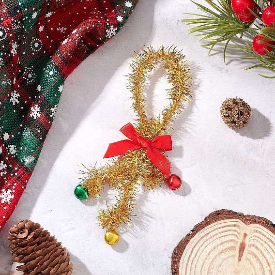 Блестящая мишурная гирлянда, подвешиваемая на дверь, подвески-колокольчики из алюминия и полиэстеровый бант для рождественских украшений