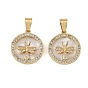 Brass Micro Pave Clear Cubic Zirconia Pendants, with White Acrylic, Flat Round with Dragonfly Charms