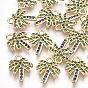 Brass Cubic Zirconia Charms, Coconut Tree, Green, Real 18K Gold Plated