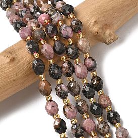 Природные родонит бисер нитей, граненые, рис, с бисером