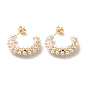 Aretes en forma de C con cuentas de perlas abs, Pendientes de medio aro de latón chapado en oro real 18k para mujer