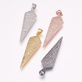 Brass Micro Pave Cubic Zirconia Pendants, Triangle