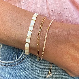 3 шт. 3 стили 304 браслеты-цепочки из нержавеющей стали и браслеты с бисерной отделкой и скользящей застежкой для женщин