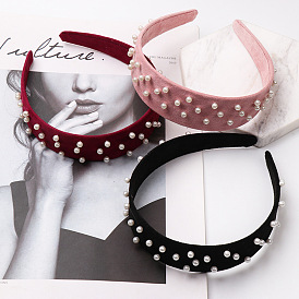 Colorful Wide Headband with Velvet Studs and Beads for Women - 90034