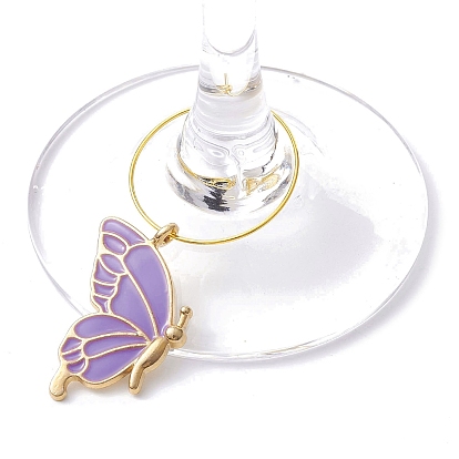 Alloy Enamel Wine Glass Charms, with Brass Hoop Earring Findings, Butterfly