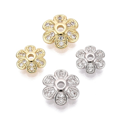 Колпачки для бусин из прозрачного кубического циркония из латуни, цветок
