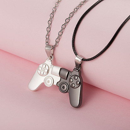 Magnetic Game Controller Alloy Pendant Matching Necklaces Set, with Cable Chains & Imitation Leather Cords, for Couples Best Friends