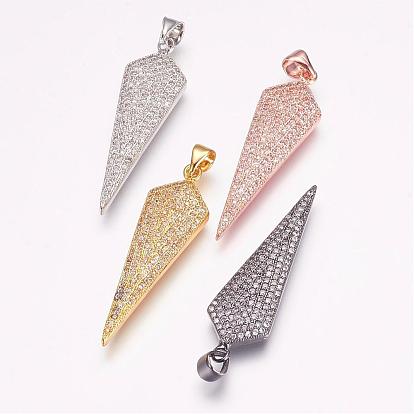 Brass Micro Pave Cubic Zirconia Pendants, Triangle