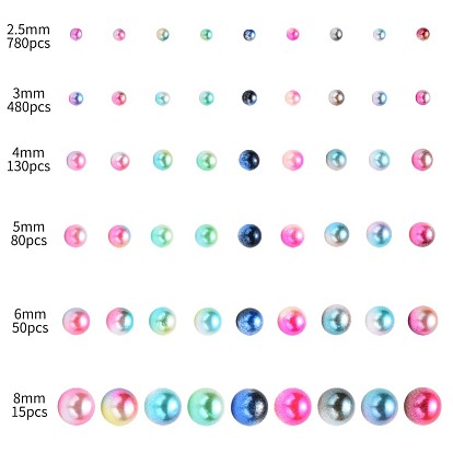 Rainbow Acrylic Imitation Pearl Beads, Gradient Mermaid Pearl Beads, No Hole, Round