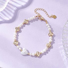 Браслеты из натурального культивированного пресноводного жемчуга и латунных бусин для женщин, сердце
