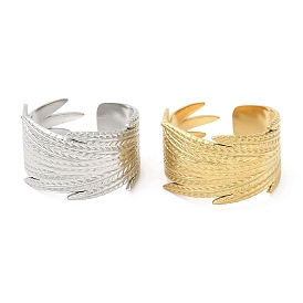 304 Stainless Steel Open Cuff Rings, Feather