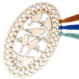 Undyed Wood Embroidery Floss Organizer, Oval with Bird Parten, for DIY Cross-Stitch Thread Holder Kit