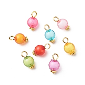 Pendentif en verre, avec les accessoires en laiton, ronde, or