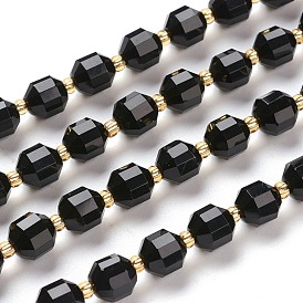 Natural Black Onyx Beads Strands, Dyed & Heated, Round, Faceted