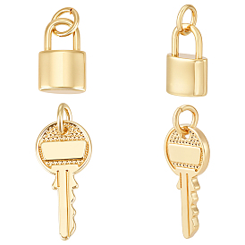 24 шт 2 стили латунные подвески, Замок и ключ, с прыжковых колец, долговечный, без свинца и без кадмия