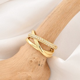 Кольца-манжеты из латуни с микропаве из прозрачного кубического циркония, кольца крест-накрест для женщин, долговечный, без кадмия и без свинца