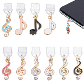 10шт пластиковые мобильные пылезащитные заглушки, музыкальная нота, с подвесками из эмали и сплава 