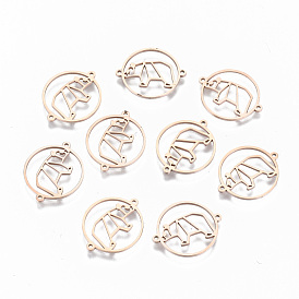 304 Stainless Steel Links Connectors, Laser Cut, Flat Round with Hollow Bear