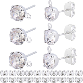 Латунные серьги со стразами, с латунными гайками и 925 штифтами из стерлингового серебра, плоско-круглые