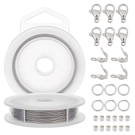 Набор для самостоятельного изготовления бисерных украшений, включить латунные обжимные бусины, 304 из нержавеющей стали советы шарик, застежка когтя омара, Кольца прыжок, Проволока для тигра