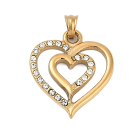 304 из нержавеющей стали Кристалл Rhinestone подвески, шарма сердца, ионное покрытие (ip)