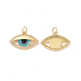 Eye Brass Micro Pave Clear Cubic Zirconia Charms, with Jump Rings and Enamel, Cadmium Free & Nickel Free & Lead Free