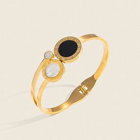 304 Vintage-Armreifen aus Edelstahl mit Yin-Yang-Motiv und Scharnierverschluss, Schwarz und Weiß