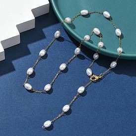 304 ожерелья из нержавеющей стали и искусственного жемчуга ABS