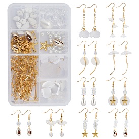 Ensembles de fabrication de boucles d'oreilles Sunnyclue DIY, y compris les pendentifs acryliques et les perles et les chapeaux de perles, pendentifs en acier inoxydable et alliage et coquille, perles en plastique et cristal de quartz, Crochets d'oreille en laiton