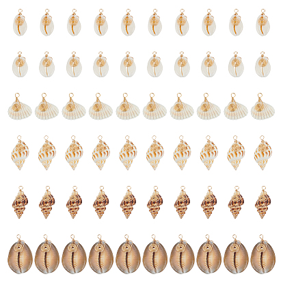 60шт 6 подвески из натуральной ракушки, с медной проволокой