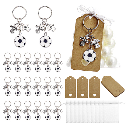Alloy Keychains, Football, with 304 Stainless Steel Rings and Organza Bags and Paper Card