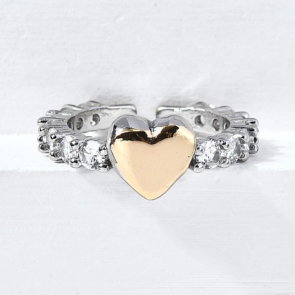 Латунные микро проложить манжеты кольца кубического циркония, без кадмия и без свинца, сердце