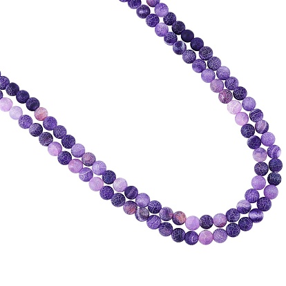 Natural Weathered Agate Beads Strands, Dyed, Frosted, Round