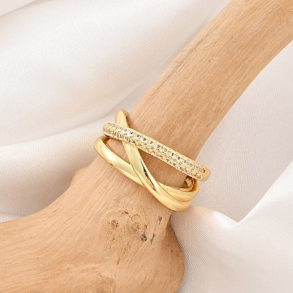 Кольца-манжеты из латуни с микропаве из прозрачного кубического циркония, кольца крест-накрест для женщин, долговечный, без кадмия и без свинца