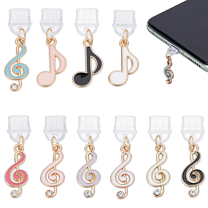 10шт пластиковые мобильные пылезащитные заглушки, музыкальная нота, с подвесками из эмали и сплава 