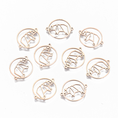 304 Stainless Steel Links Connectors, Laser Cut, Flat Round with Hollow Bear