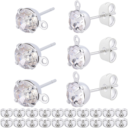 Латунные серьги со стразами, с латунными гайками и 925 штифтами из стерлингового серебра, плоско-круглые