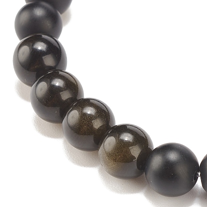 Fábrica de China 2 piezas estilo natural brillo obsidiana y dálmata piedra negra sintética conjunto de pulseras elásticas con cuentas redondas, joyas de piedras preciosas para mujeres Diámetro interior: