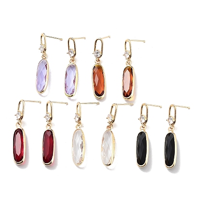 Oval Light Gold Brass Micro Pave Cubic Zirconia Stud Earrings, Glass Drop Earrings