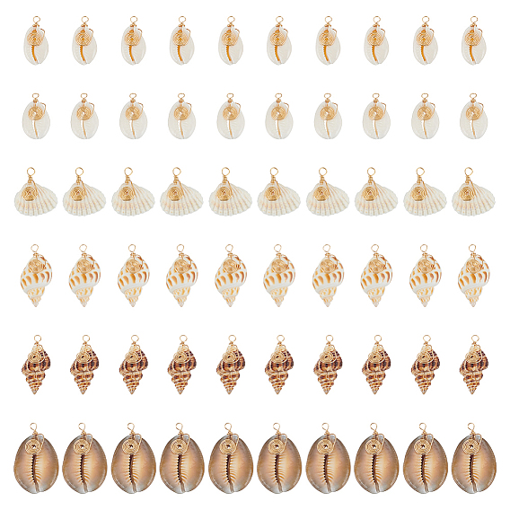 60шт 6 подвески из натуральной ракушки, с медной проволокой