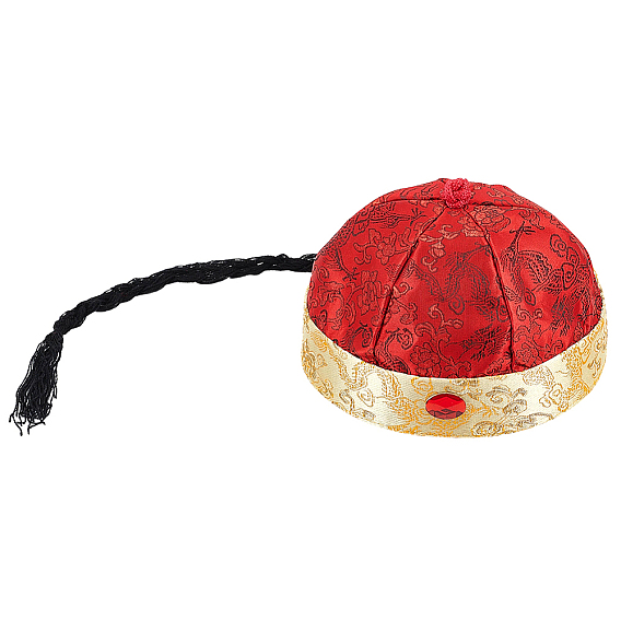 Polyester Chinese Traditional Fortune Hat, Qing Dynasty Style Braided Queue Cap for Costume & Cultural Events