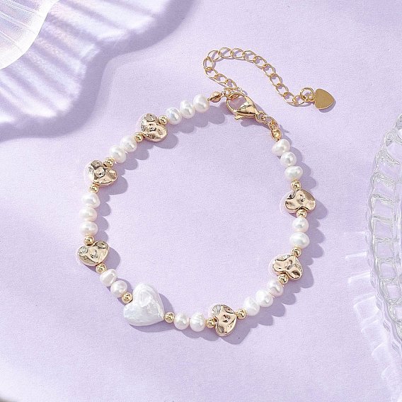 Браслеты из натурального культивированного пресноводного жемчуга и латунных бусин для женщин, сердце