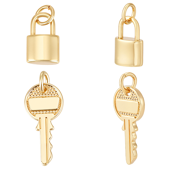 24 шт 2 стили латунные подвески, Замок и ключ, с прыжковых колец, долговечный, без свинца и без кадмия