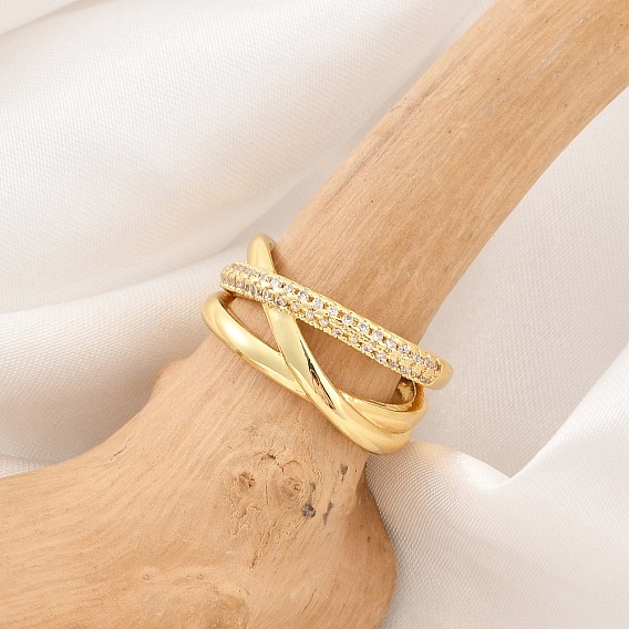 Кольца-манжеты из латуни с микропаве из прозрачного кубического циркония, кольца крест-накрест для женщин, долговечный, без кадмия и без свинца