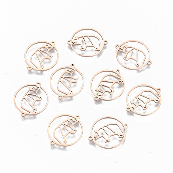 304 Stainless Steel Links Connectors, Laser Cut, Flat Round with Hollow Bear